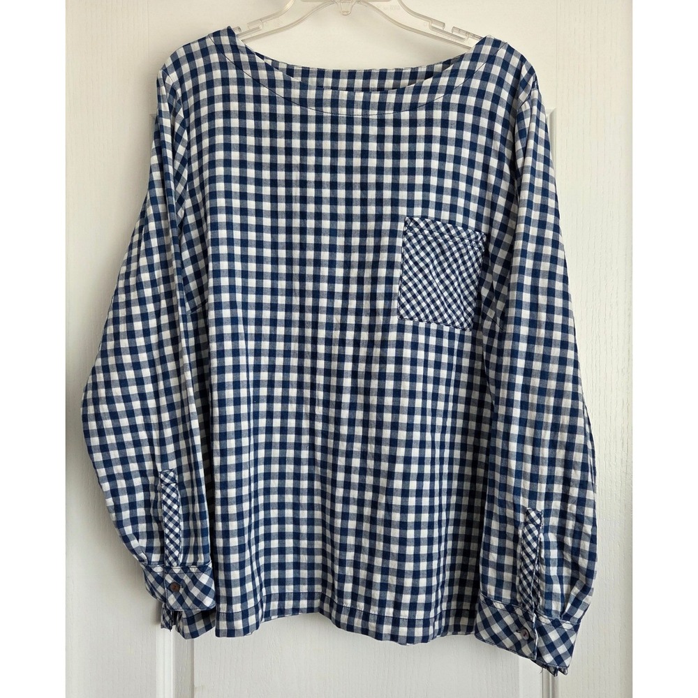 J Jill Gingham Check Button Back Long Sleeve Shirt Women XL Blue White‎ Cotton - Picture 2 of 6